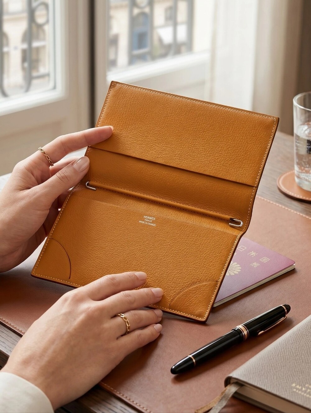 Hermès Agenda Vision Notebook/Passport Leather Cover/Wallet - Embossed Logo